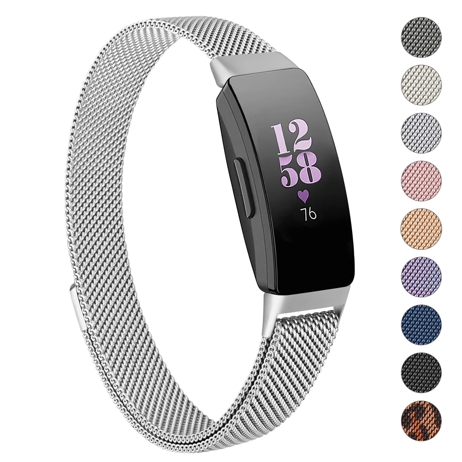 Zoye Strap for Fitbit Inspire Strap/Inspire HR Strap/Fitbit Inspire 2 Straps, Stainless Steel Metal Mesh Replacement Wristband for Fitbit Inspire/Inspire HR/Inspire 2/Ace 2 Women Men (Silver)