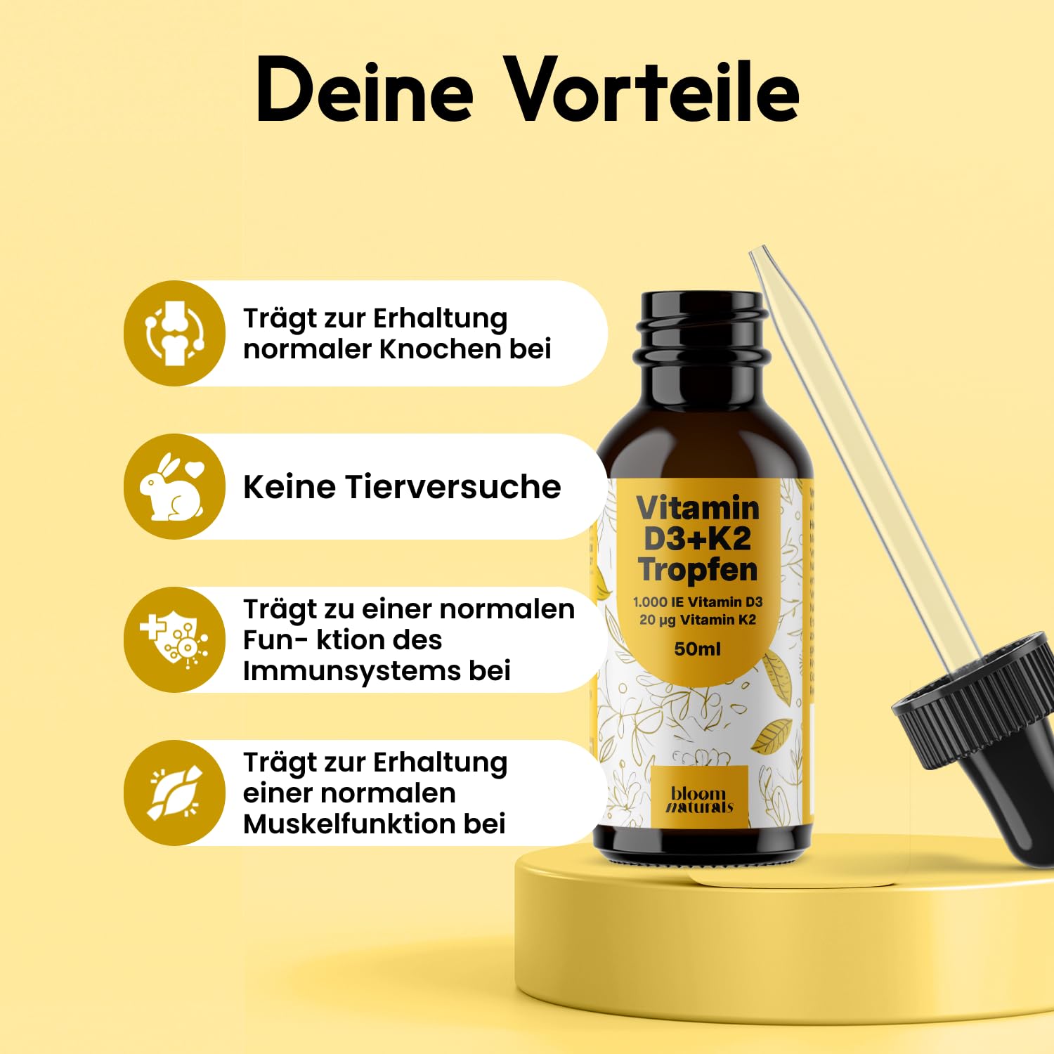 Vitamin D3 K2 Tropfen hochdosiert - 50 ml - 1.000 IE D3 + 20 µg K2, Vitamin D produziert in Deutschland - Verpackung kann variieren Laborgeprüft 4