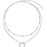 FLYOW Layered Choker Necklace S925 Sterling Silver Star Full Moon Daisy Flower Pendant Disc Jewelry Adjustable Clavicle Necklaces for Women Girls Birthday Gifts