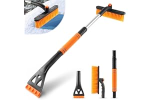 LivTee 32" Extendable Ice Scraper & Snow Brush for Car Windshield, 360° Rotating Snow Removal Tool for Cars, Trucks & SUVs, Automotive Winter Essentials & Car Accessories for Men, Orange