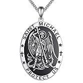 Dralox 925 Sterling Silver St Christopher/St Michael Necklace Medal Pendant Protection Religious Necklaces Magic Amulet Jewelry Gift for Men Women with 2.5mm 22"+2" Rolo Chain