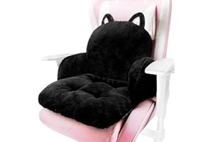 QYA Cute Chair Cushion, Soft Seat Cushions for Office Desk, Kawaii Chair Pillow for Gaming, Comfy Floor Seating for Adults, Bedroom Playroom Dining Living Room Decor, 17"x16.5", Black Cat