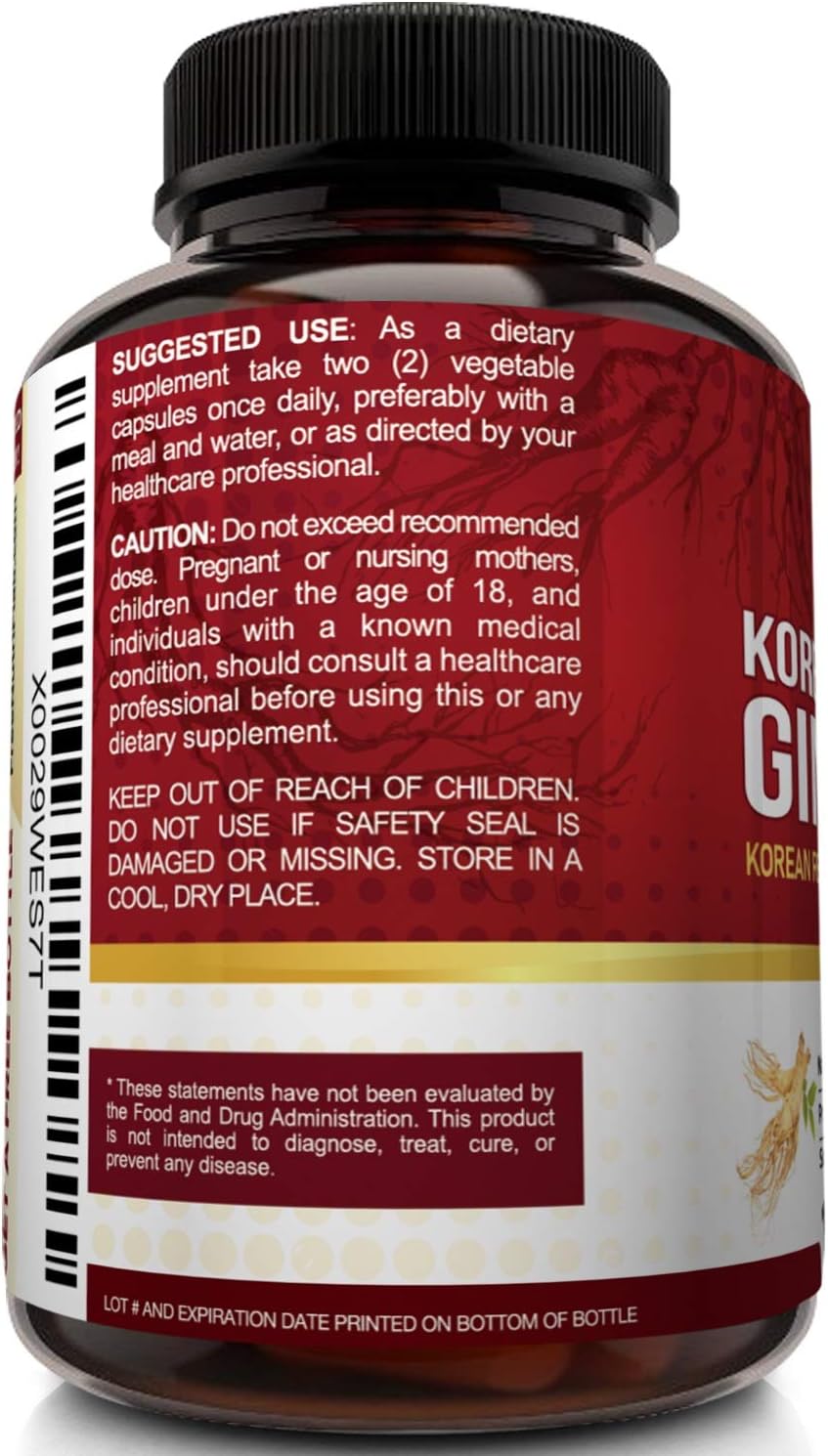 NutriFlair Korean Red Panax Ginseng 1600mg - 120 Vegan Capsules - High Strength Ginseng Root Ginsenosides Extract Powder Supplement - Energy, Focus, Libido, Performance Pills for Women & Men, Non-GMO: Health & Personal Care