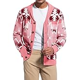 ChiaoLezhee Mens Aztec Western Cardigan, Shawl Collar Button Up, Long Sleeve Ethnic Sweater Jackets with Pockets Fits S-3XL