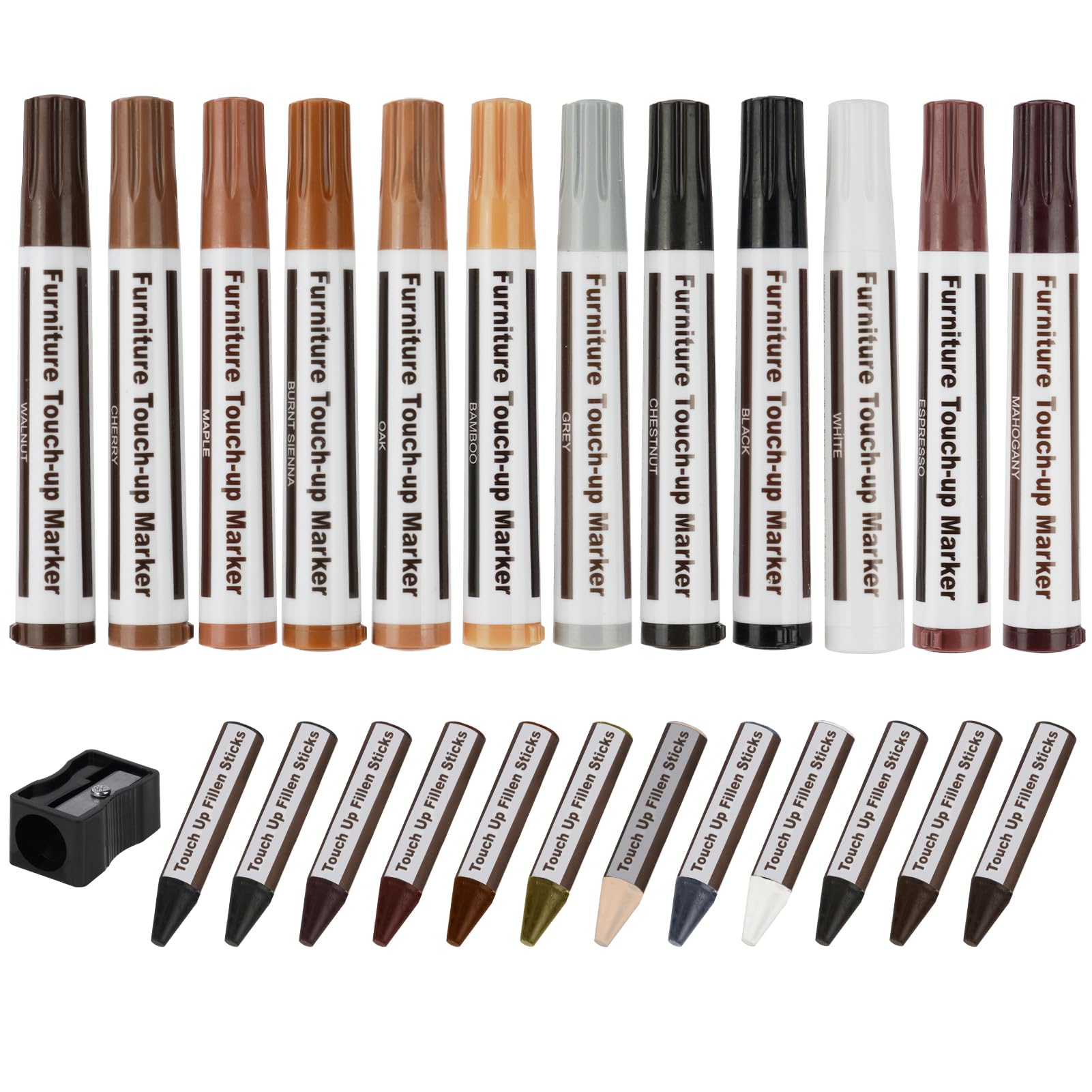 ACWOO Furniture Repair Kit Wood Markers Wax Sticks, 25PCS Multicolor Furniture Repair Marker Kit with Sharpener for Stains, Scratches, Floors, Tables, Desks, Bedposts, Touch Ups and Coverr Ups