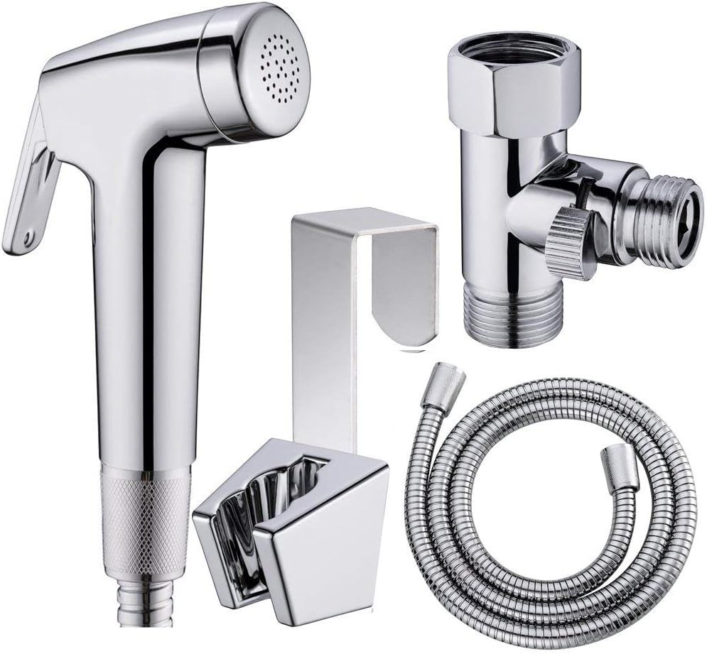 SonTiy Handheld Bidet Sprayer for Toilet, Shattaf Baby Cloth Diaper Sprayer Muslim Shower Bidet Toilet Attachment, ChromePortable Toilet Bidet Spray Shut-off Brass T- Valve