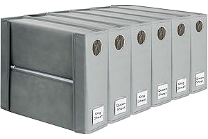 6 Pack Bed Sheet Organizers and Storage - Front Window and Label - Foldable Linen Closet Organizers and Storage (Gray)