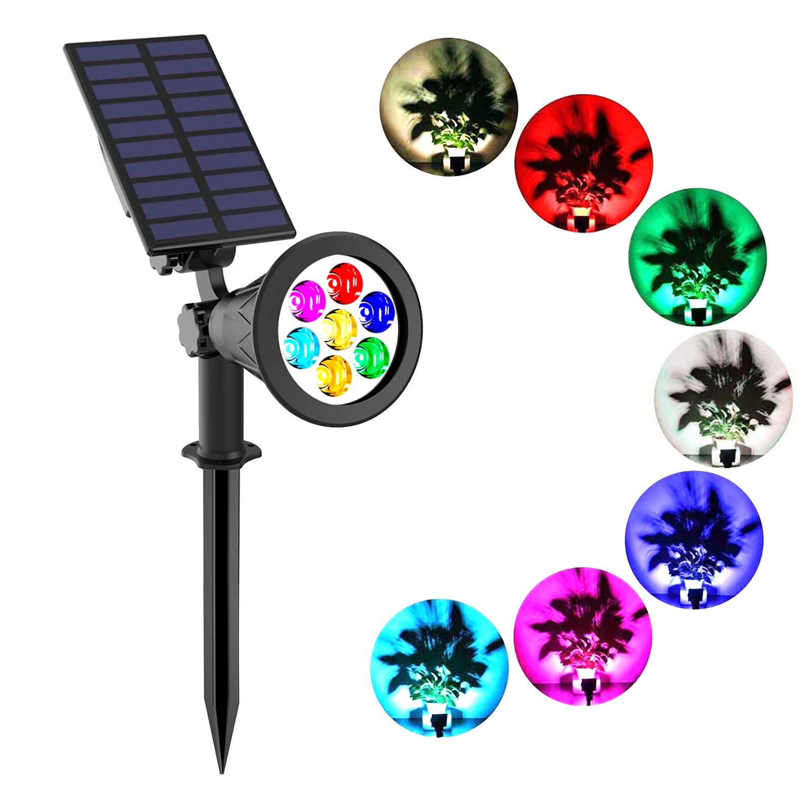 T-SUNUS Solar Garden Spotlight Outdoor 7 LED Color Change Spot Light 180° Adjustable, Auto-on/Off Security Light, Security Garden Landscape Lamps for Pathway Yard, Patio, Tree, Deck, Wall