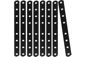 HNBUN 12Pcs Black Mending Plate, 10” Flat Straight Braces Heavy Duty Metal Straight Bracket, Cast Iron Mending Joining Repair Plates Fixing Bracket Connector for Repairing Wooden Furniture, 250MMx20MMx3MM
