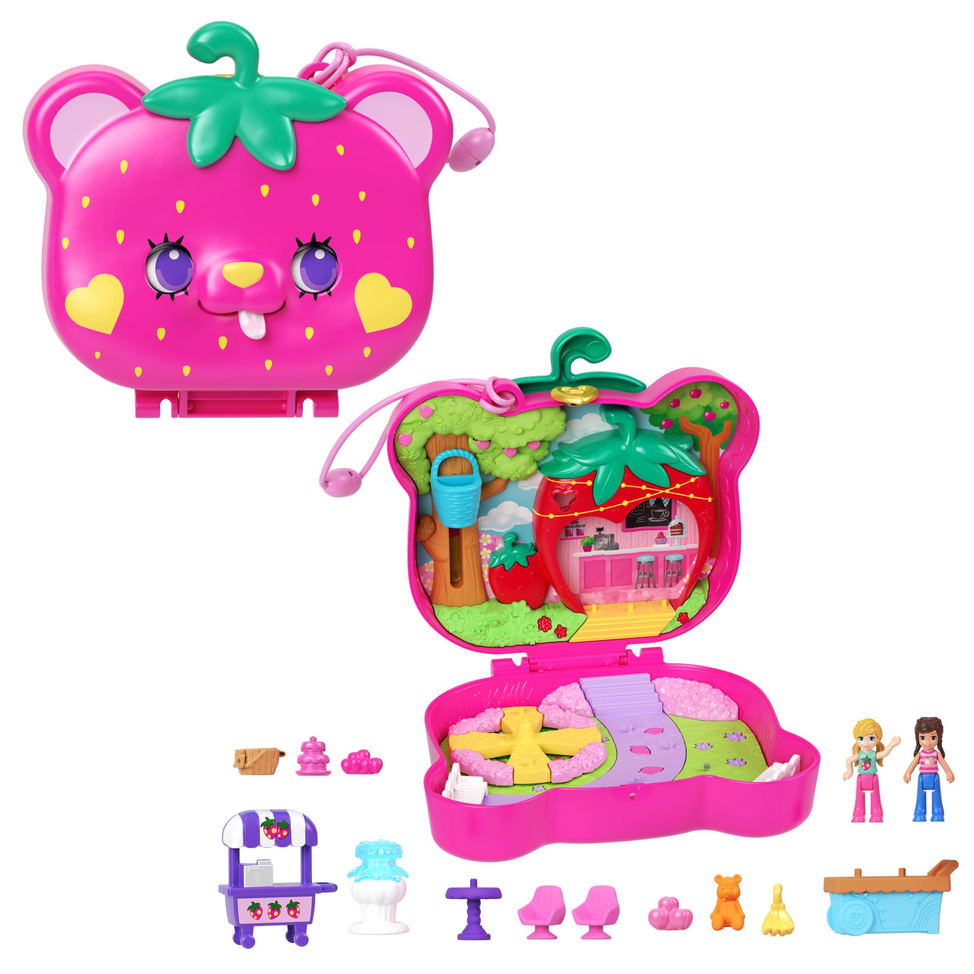 Polly Pocket Playset with 2 Micro Dolls & 12 Accessories, Straw-beary Patch Compact Travel Toy with Fidget Exterior, HRD35 — image 1