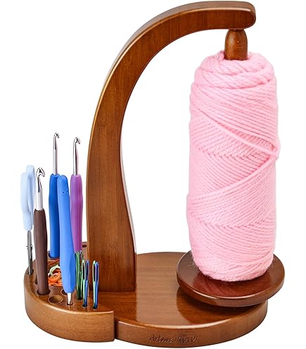 Wooden Yarn Holder With Phone Stand - 3-in-1 Crochet & Knitting Organizer With Spindle