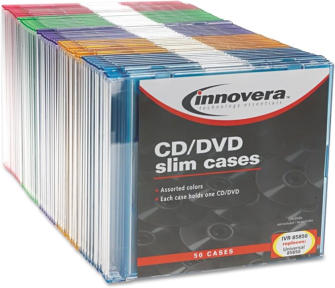 ivr85850 – CD/DVD poliestireno delgada línea caja de almacenamiento: Amazon.es: Hogar