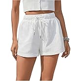 Floerns Women's Solid Drawstring High Waist Wide Leg Workout Shorts