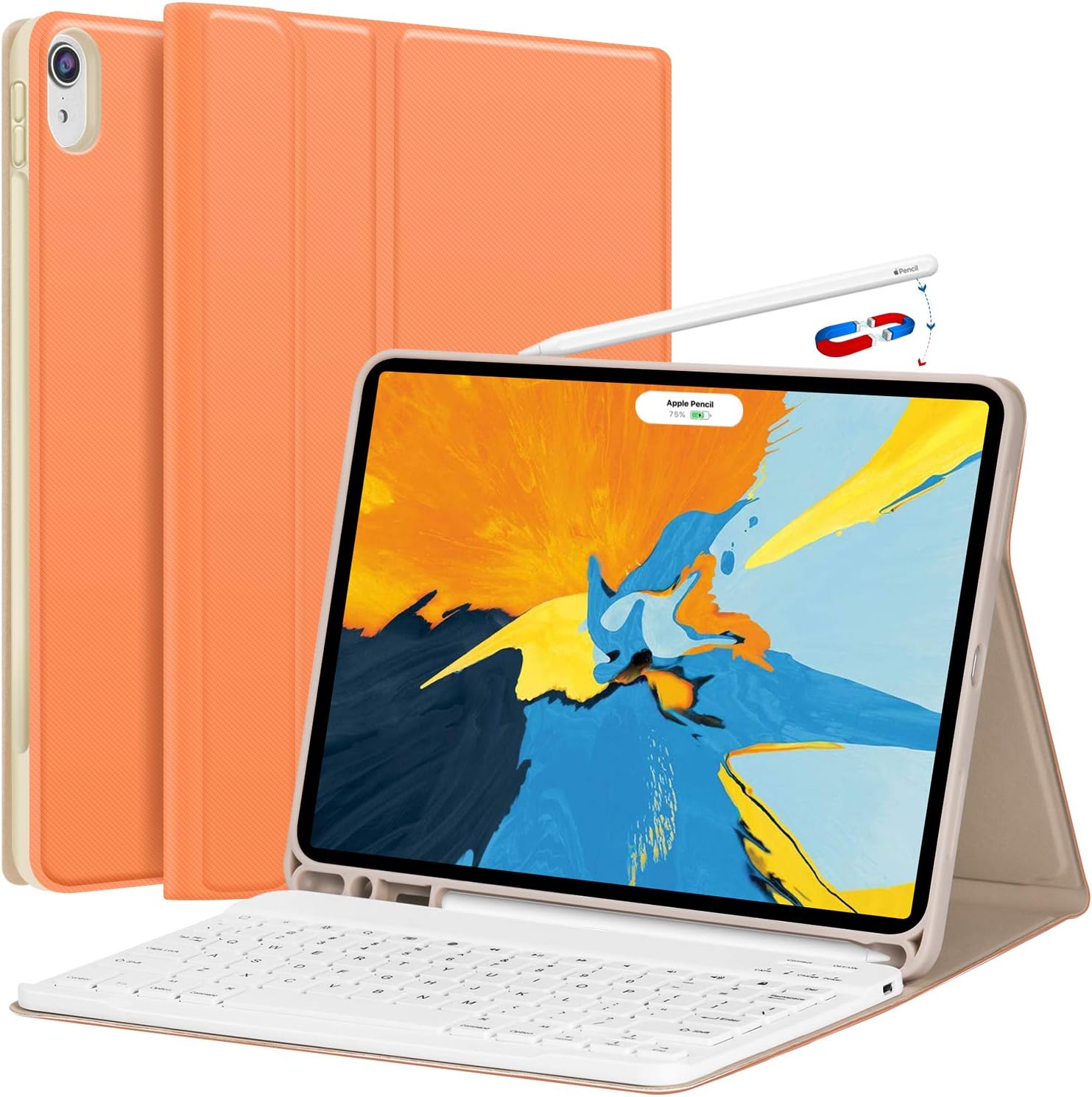 iPad Pro 11 Case with Keyboard 2018 - Detachable Wireless Keyboard [Support Apple Pencil Charging] - PU Leather Folio Stand Cover with Pencil Holder for iPad Pro 11 Inch 2018, Papaya
