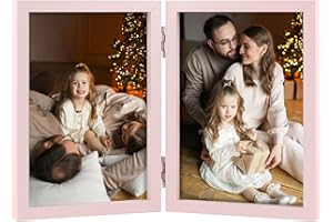 Space Art Deco Double 4x6 Picture Frame, 2 4x6 Folding Photo Frame, Standing Vertically on Desktop or Tabletop, Home Decorative Christmas Holiday Gift, Pink