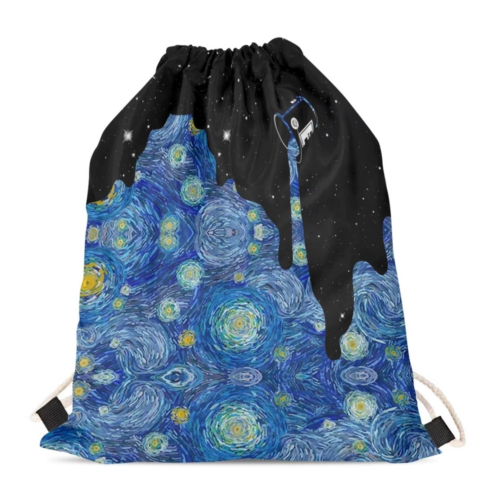 Showudesigns Van Gogh Starry Night Drawstring Bag Cinch Tote Gym Bags Storage Backpack Draw String Bag for School Gym Traveling Swimming Bags Kids Girls Blue
