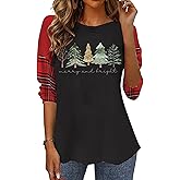 jusgai White Christmas Sweatshirt for Women Crewneck Xmas Tree Graphic Shirt Tee Tops