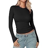 YOGINGO Women's Long Sleeve Shirts Basic Fitted Top Crewneck Plain Fall Winter Y2k Going Out Crop Tops Cute Tight Shirts