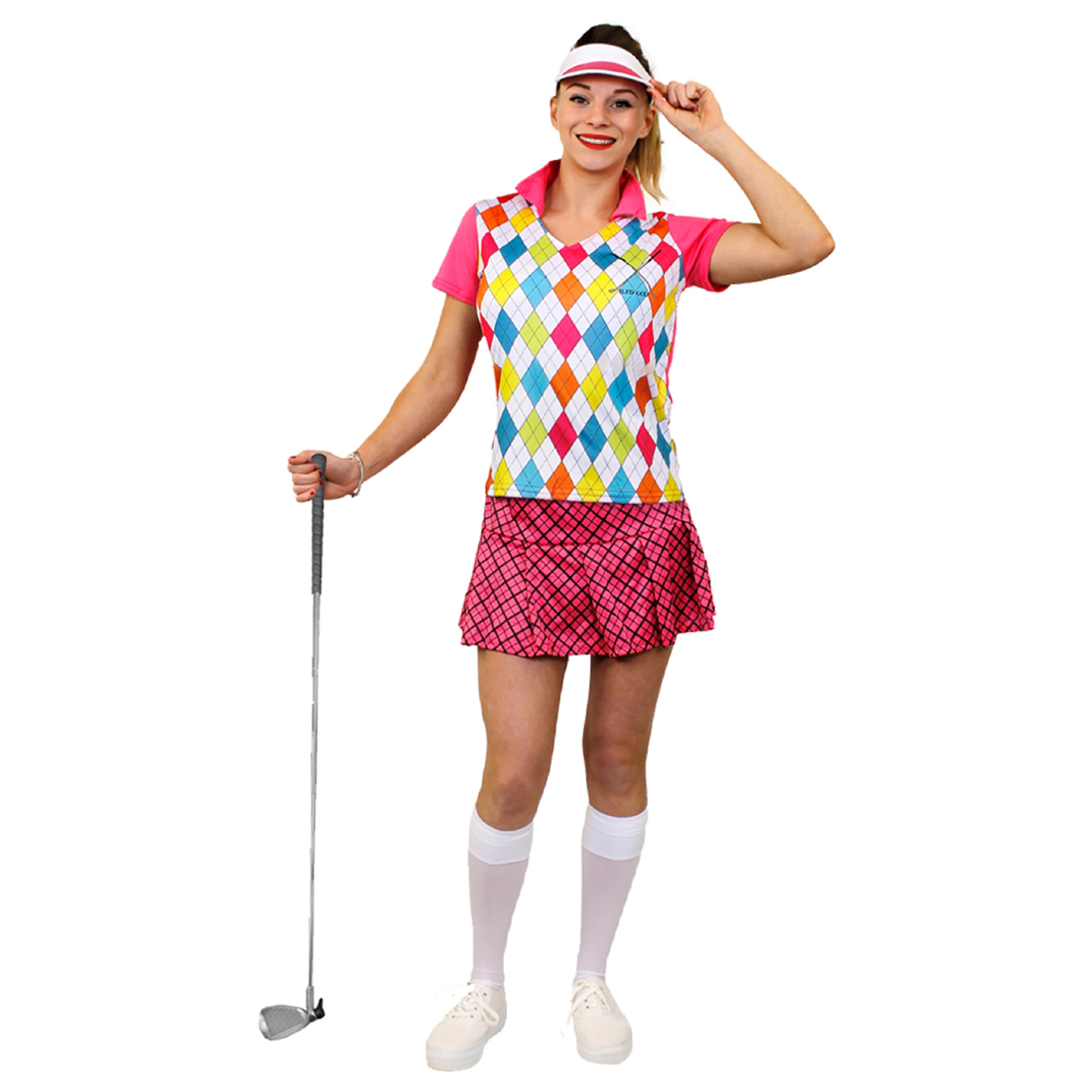 I LOVE FANCY DRESS LADIES GOLFER FANCY DRESS COSTUME - TOP, SKIRT AND VISOR PERFECT FOR HEN NIGHTS (UK 6-8) โ image 1