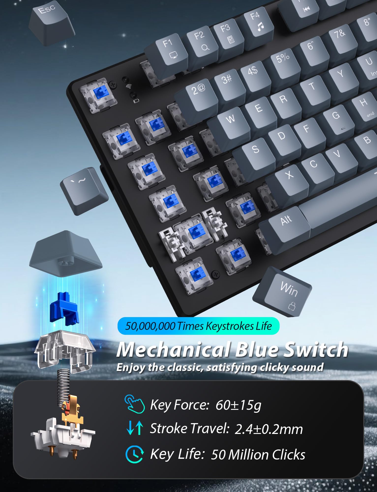 Mechanical Gaming Keyboard and Mouse, LED Backlit 98-Key Floating Keycap & 4 DPI RGB Gaming Mouse with Mouse Pad, Full Anti-Ghost Light Up Wired Computer Keyboards for MAC PC Gamer Accessories, Gray