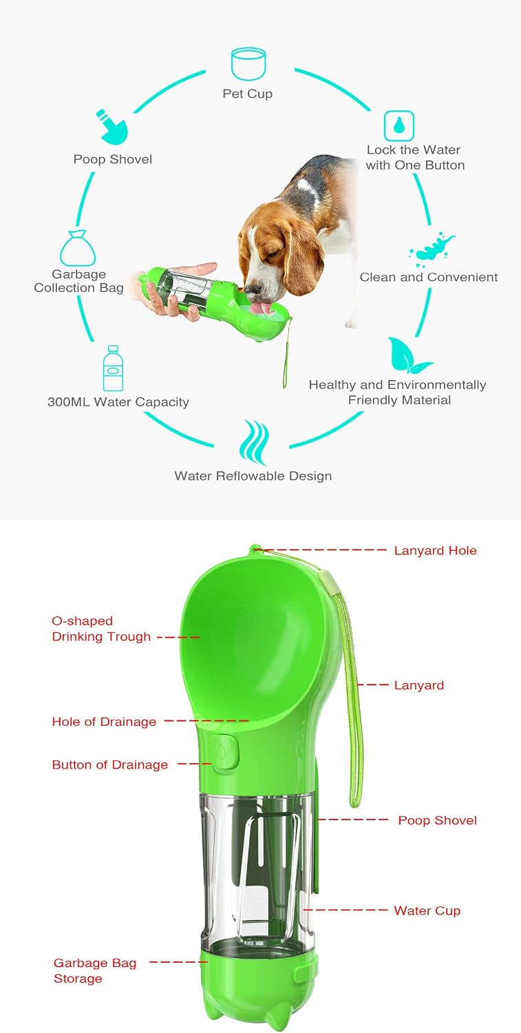 KZLLYJ Dog Water Bottle 300ml, Dog Travel Water Bottle with Dispenser Drinking Bowl - Image 3