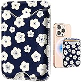 Shorogyt Compatible with Magsafe Wallet Magnetic Card Holder - Phone Wallets Cute White Flower Design for Women Teen Girls Slim for iPhone 17/16/15/14/13/12 Series for Apple RFID Magnet, Fit 3 Cards