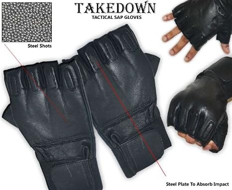 Defence Security Leather Motorcycle Gloves Fingerless Metal Reinforced Police Takedown Sap Gloves Size Xl Amazon Co Uk Sports Outdoors