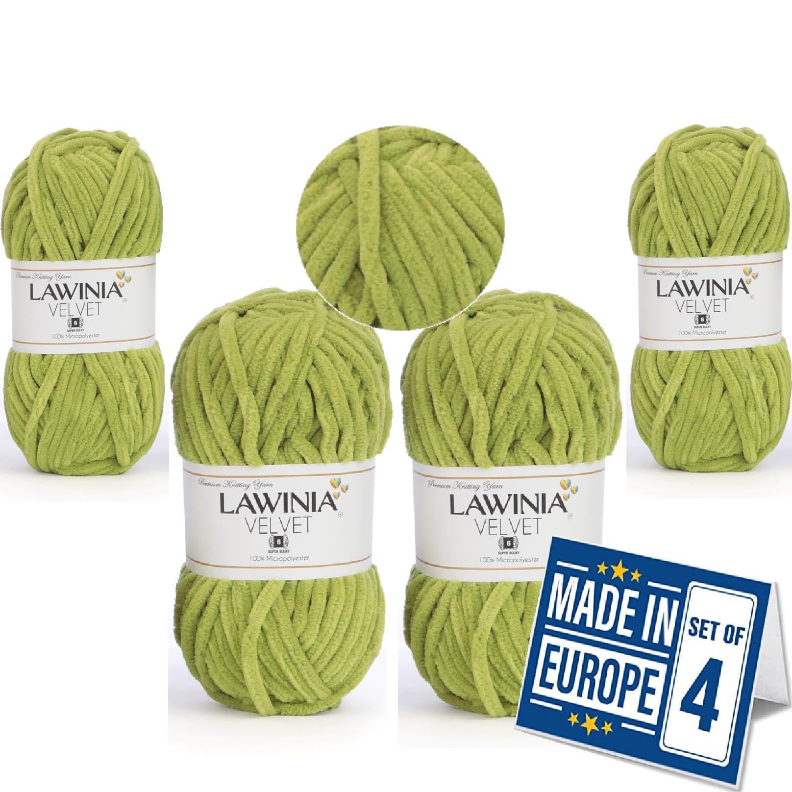 LAWINIA -Velvet Premium Soft Chenille Yarn Chunky, Velvet Yarn Crochet, Does NOT SHED, Plush Blanket Wool for Crochet, Thick Chunky Wool for Knitting, Pack of 4