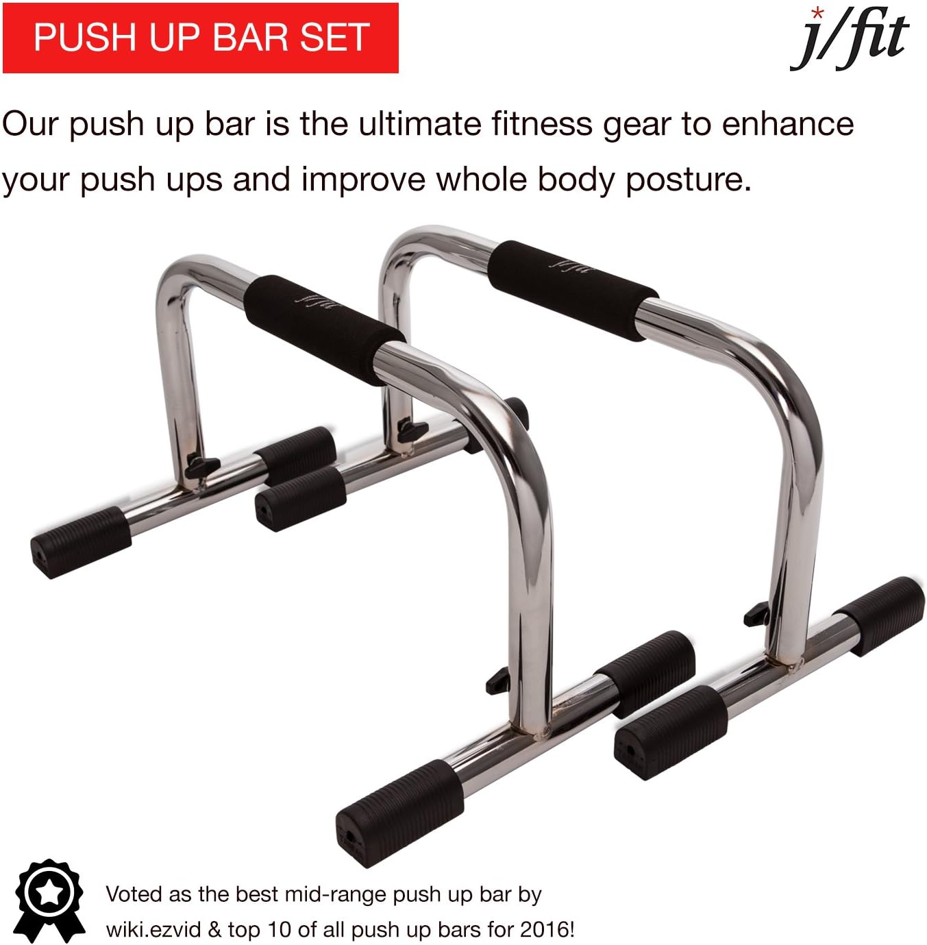 j/fit Tall 9″ Pro Push Up Bar Stand | Durable Metal Fitness Equipment and Padded Handles For Secure Grip Non Skid Feet Elevated Bar For Enhanced Push Ups, Great Range Of Motion and Protected Wrists : Push Up Stands : Sports & Outdoors