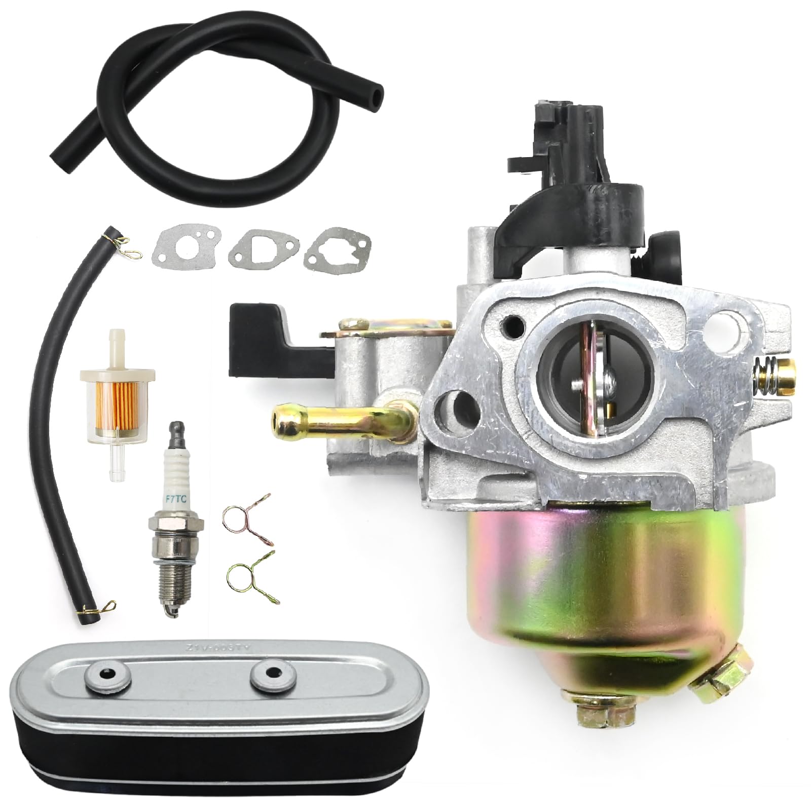 Ollanoos 16100-ZE6-W01 Carburettor Fuel Filter Kit, Lawn Mower Carb with Air Filter Spark Plug Replacement for Honda GXV120 GXV140 GXV160 HR194 HR214 HR215 HR216 HRA214 Engines Carburettor