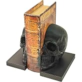 LuckyVin Split Skull Bookends, Heavy Resin Gothic Bookshelf Decor, Black | Two sculpted halves form one complete skull when placed together, then separate to frame your books with bold gothic style.