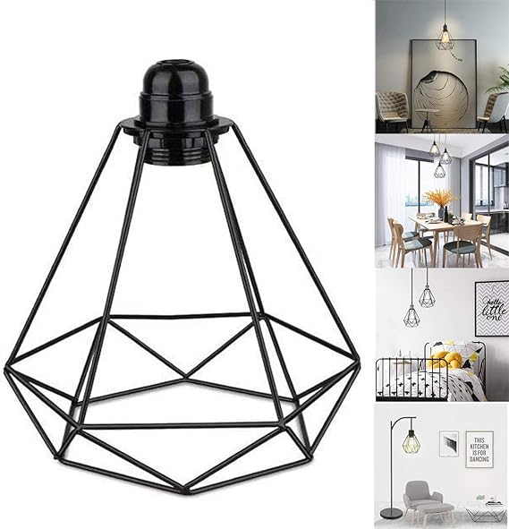 Vintage Cage Lamp Shade, MIUMIU Industrial Black Metal Bird Cage Light DIY Ceiling Pendant