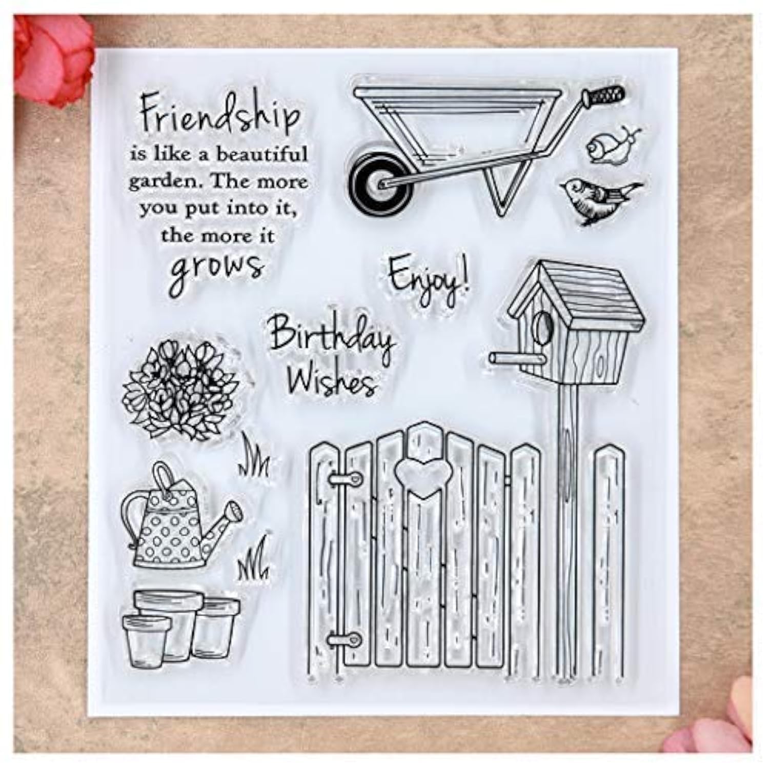 Kwan Crafts Friendship Birthday Wishes Enjoy Garden Clear Stamps for Card Making Decoration and DIY Scrapbooking