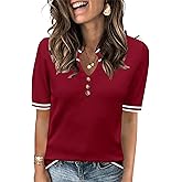LOMON Women Short Sleeve Sweater 2026 Spring Summer Trendy Tops V Neck Dressy Casual Work Pullover Sweaters