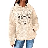 SUPEYA Western Sweatshirts for Women Cow Skull Western Hoodies Cowgirl Country Concert Outfits Waffle Knit Howdy Pullover Top