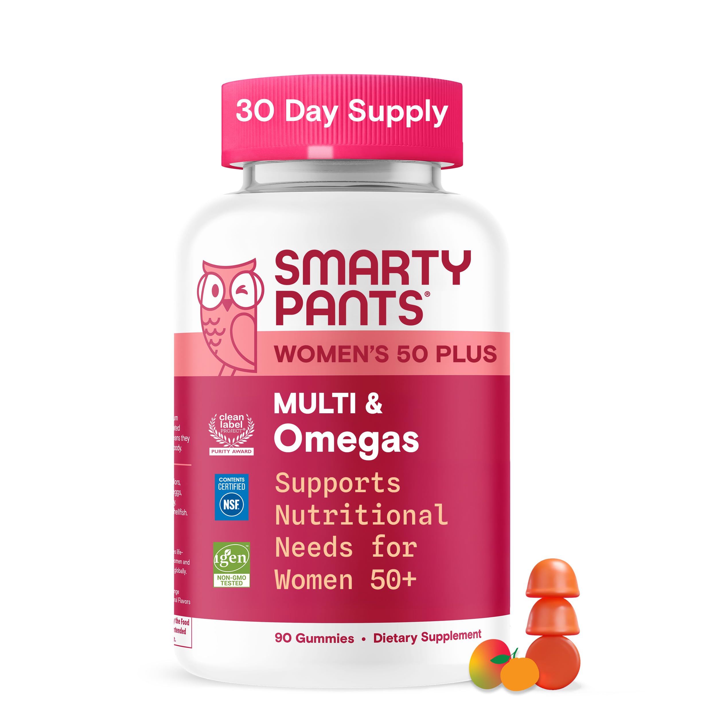 SmartyPants Multivitamin Gummy for Women 50 and Over - Improved Formula: Omega 3 (DHA/EPA), Methylfolate, CoQ10, Vitamin D3, C, Vitamin B12, B6, A, K, Biotin, Gluten Free, 90 Count (30 Day Supply) Image