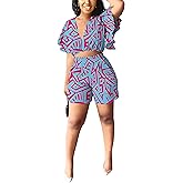 Fooullaide Womens Summer 2 Piece Outfit Set Crop Top Butterfly Sleeve Short Set Sexy Beach Vacation 2pc Sets