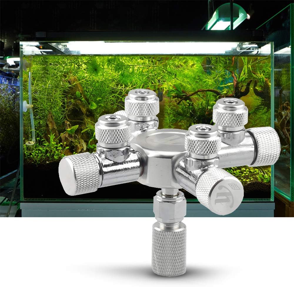 DRhomehouse Aquarium Tank CO2 Splitter Regulator Distributor Needle Fine Adjusting Valve for CO2 Regulator with 4 Way Outlets