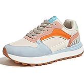 TIMEJOY Women's Retro Platform Sneakers Colorblock Oxford Fabric Chunky Lace-Up Shoes with Recyclable Material Insole for Tennis, Walking & Casual