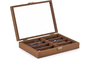 CO-Z Sunglasses Organizer with 8 Slots, Wood Eyeglasses Storage Box for Women Men, Lockable Display Case for Multiple Glasses