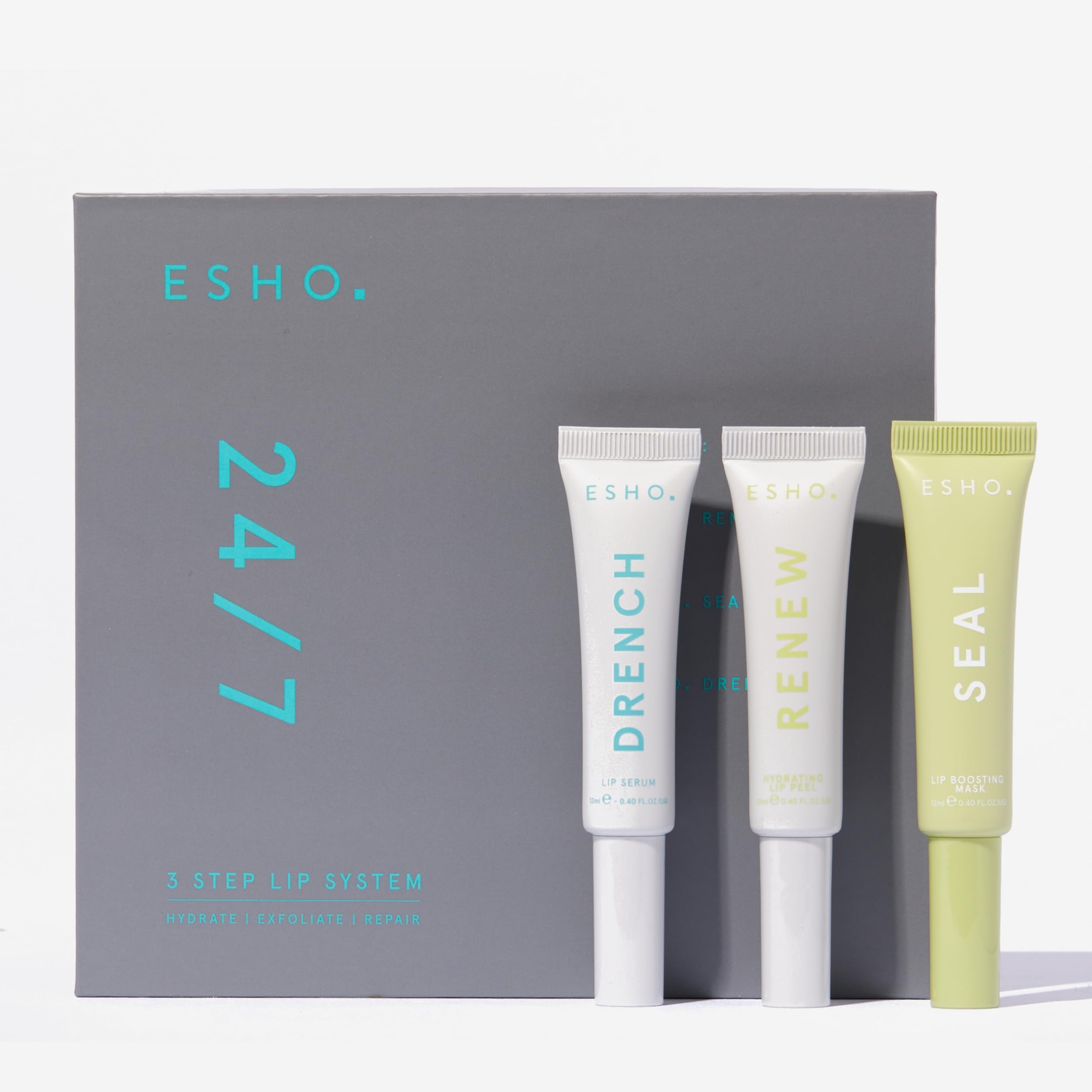 ESHO 24HR Lip System - 3 Step Ultra-Smooth Hydrated Lips All Day - Drench, Renew, Seal (12ml Each)