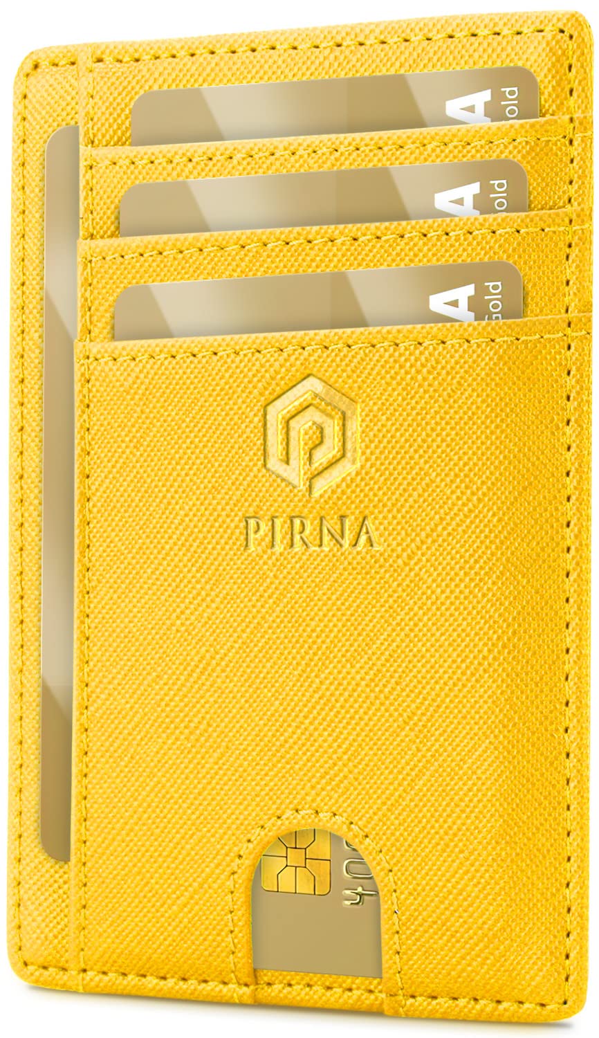 PIRNA Slim Wallet for Women | RFID Blocking Small Credit Card Holder – Thin Card Wallet with Small Money Pocket & Gift Box (Yellow)