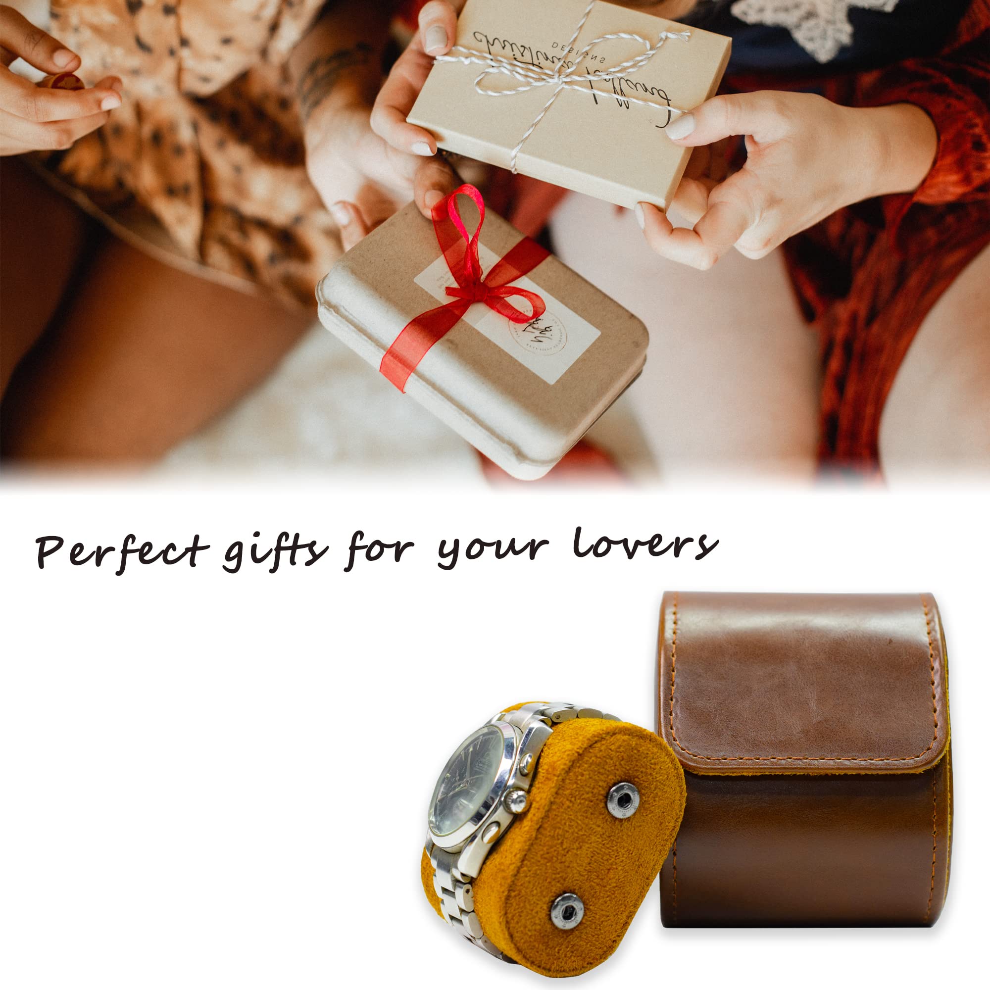 Rudmox Watch Travel Case, Luxury Leather Watch Roll Organizer Box, Jewelry Storage Case Gifts for Man and Woman Christmas Anniversary Birthday(Brown)