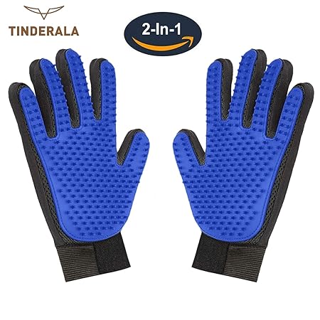 Hundesalon-Handschuh, [verbesserte Version] Sanfter Haustier-Enthäutungshandschuh, 2-in-1-Massagegerät mit verbessertem Finge