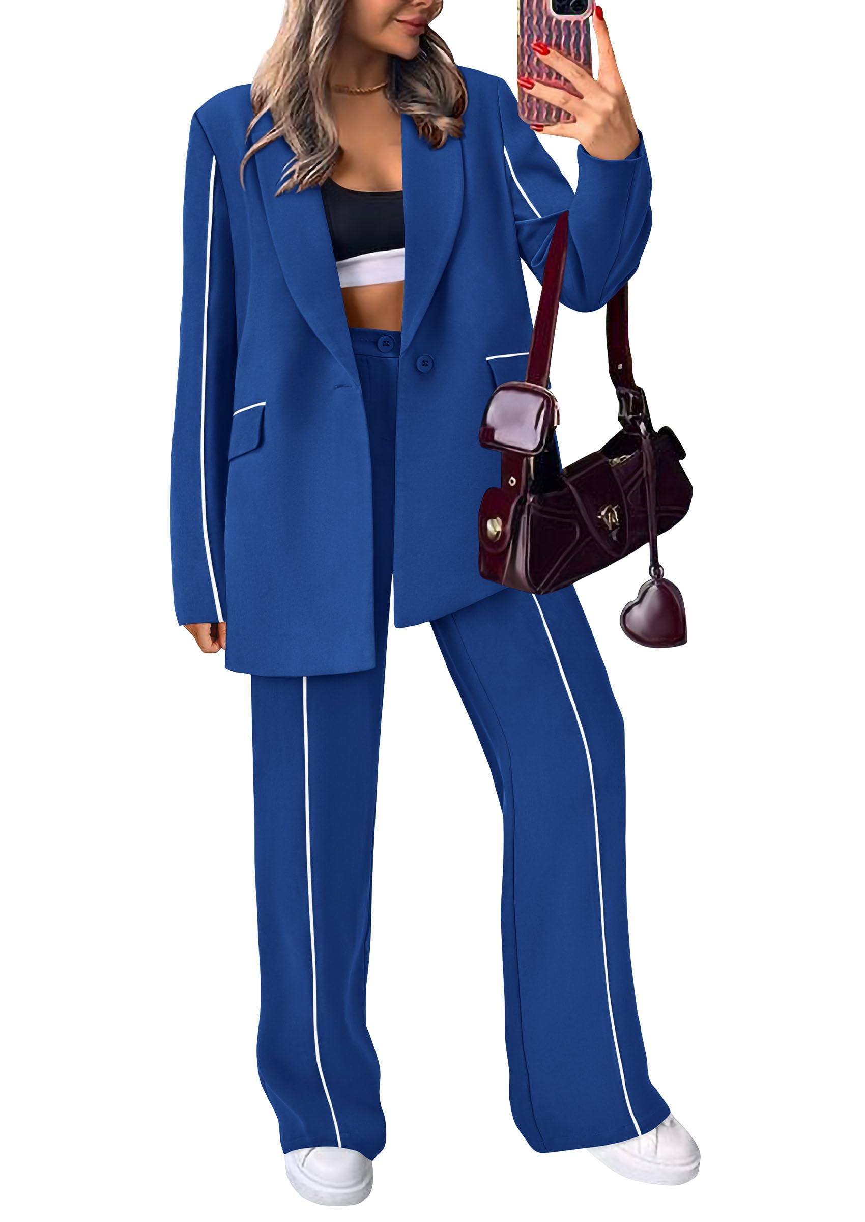 Photo 1 of (missing jacket) PRETTYGARDEN Women's Fall Spring 2 Piece Blazer Outfits Business Casual Oversized Jacket Wide Leg Work Pants Dressy Suit Set (Royal Blue,Small)