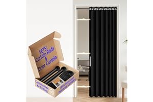 100% Blackout Sliding Door Curtains for Doorways, Accordion Doors for Doorway, Magnetic Door Curtain for Bedroom Living Room 