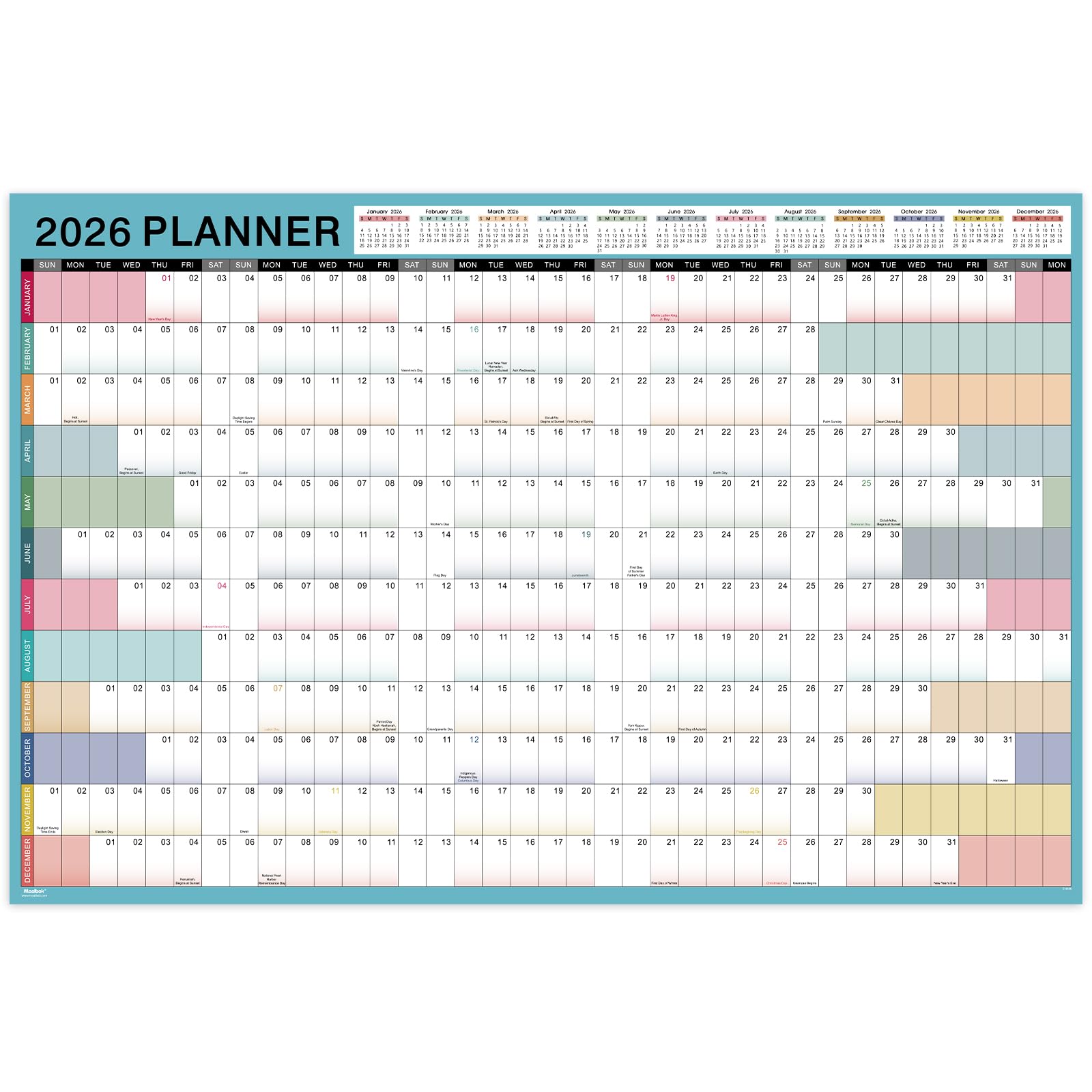 Photo 1 of 2026 Yearly Wall Calendar - Yearly Wall Calendar 2026, Jan 2026 - Dec 2026, 23.1" x 34.6" (Open), Wall Calendars with Julian Dates, Thick Paper, Double-Sided Round Stickers, Large Calendar