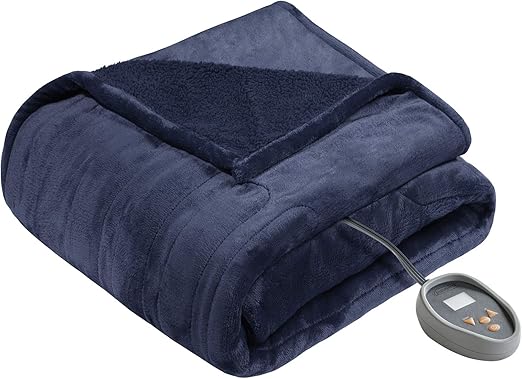 Beautyrest Heated Microlight to Berber Elect Electric Blanket with 20 Heat Level Setting Controller, Twin: 62x84, Indigo,BR54-0646