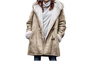 Womens Coats with Hood Parka Faux Suede Long Pea Coat Sherpa Fleece Jackets Winter Warm Overcoat with Pockets