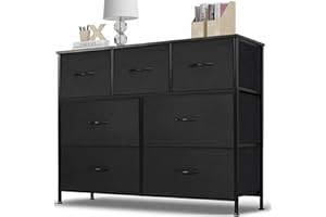 Zibbizo Dresser for Bedroom, 7 Storage Drawers, Anti-Tip Wide Fabric Closet Chests Organizer Tower Furniture, TV Stand for TV up to 45 inch with Wooden Top Metal Frame for Clothes, Living Room